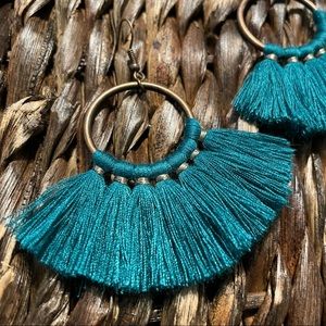*1 Left* Teal Boho Fan Earrings